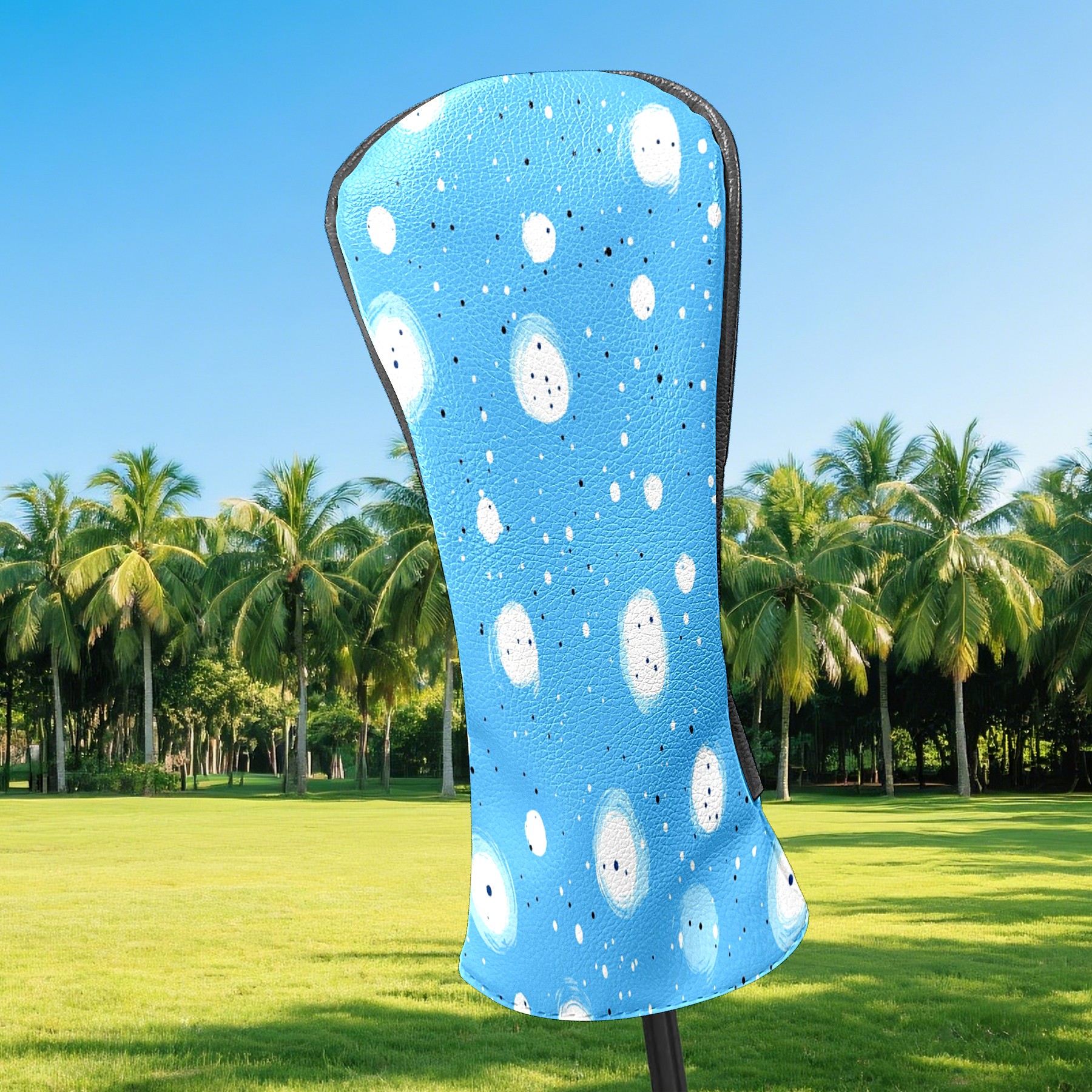 Golf Club Covers PU Leather Waterproof Head Covers for Fairway Woods Hybrids White Polka Dots