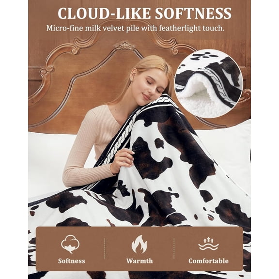 Heated Electric Blanket King Size with LCD Dual Controller, Cow Print Heating Blankets, 10 Heat Levels & 1-12H Time Settings, ETL Certified, Machine Washable, Brown Black, 100" x 90"
