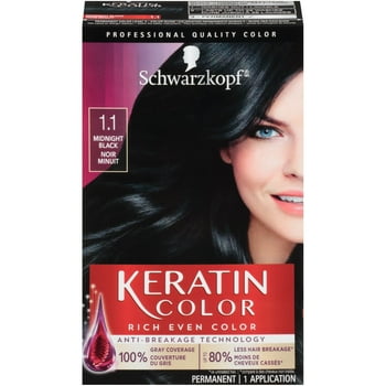 Schwarzkopf Keratin Color Permanent Hair Color Cream, 1.1 Midnight Black