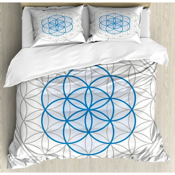 Abstract Duvet Cover Set, Several Interlace Round Shaped Ovals Knot of Life Art, Decorative 3 Piece Bedding Set with 2 Pillow Shams, King Size, Warm Taupe Blue, by Ambesonne
