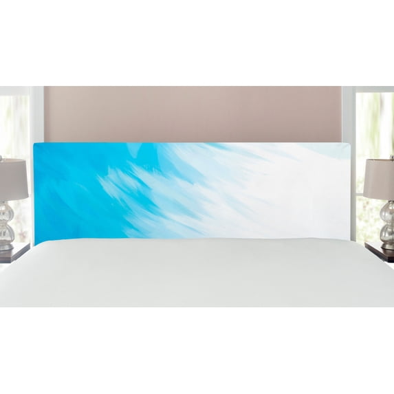 Abstract Headboard, Abstract Art in Watercolor Painting Style Waves Cloudy Sky Contemporary Design, Upholstered Decorative Metal Bed Headboard with Memory Foam, King Size, Blue White, by Ambesonne