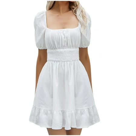 

Dresses for Women 2022 Sun Dresses Women Summer Casual Summer Dress Square Neck Short Skirt Solid Color High Waist Slim Dress Office Dresses for Women for Work Women Dress Shoes Rainbow Dress