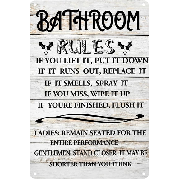 Funny Bathroom Quote Metal Tin Sign Wall Art Decor, Bathroom Rules Wooden Style Sign for Home Decor Gifts