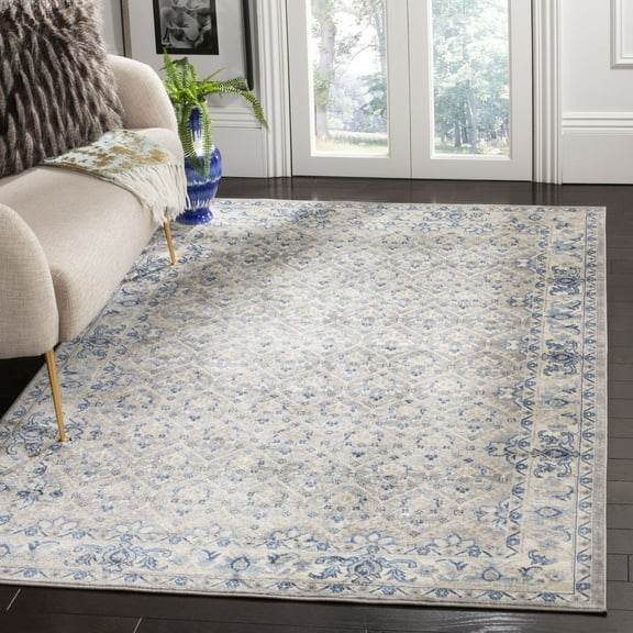 SAFAVIEH Brentwood Pompeii Geometric Area Rug, Light Gray/Blue, 5' x 5' Square