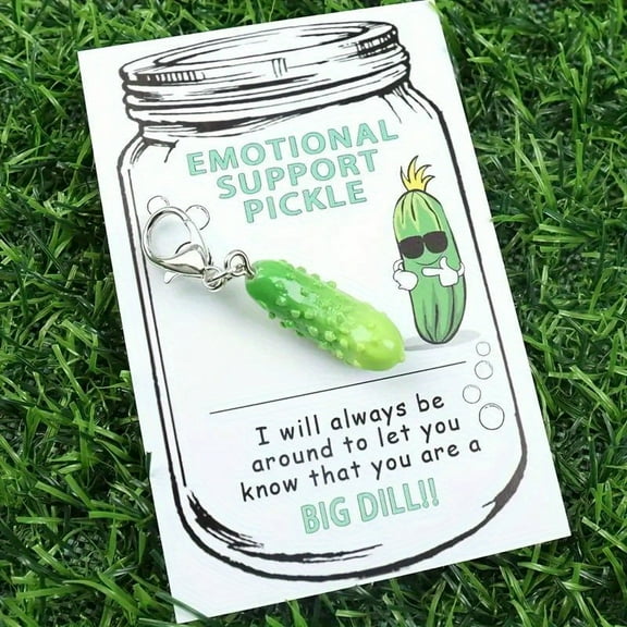 Emotional Support Pickle Keychain- Fun Resin Cucumber Pendant with Inspirational Message, Perfect Gift for Birthdays, Bachelorette Parties, Graduations, and Christmas, Green, No Batteries Needed