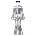 thumbnail image 3 of Miaeowve Girls Metallic Long Sleeve Flared Jumpsuits 70s Party Outfit Disco Hippie Fancy Dress Up Silver 6, 3 of 7