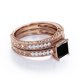 thumbnail image 3 of JeenMata Juego Nupcial Estilo Eduardiano con Borde Milgrain de 1,5 ct, Diamante Negro Cultivado y Moissanita Princesa, Pavé de 4 Puntas, Enchapado en Oro Rosa de 18 K sobre Plata, 3 of 6