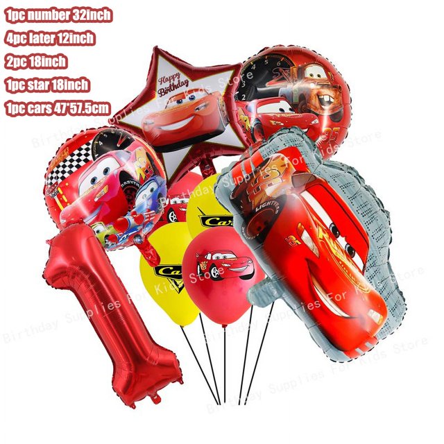 Decoración de cumpleaños de Disney Cars, decoración de dibujos animados, Rayo Mcqueen, platos de papel, servilletas, vasos, globos, suministros para eventos, Baby Shower, niños
