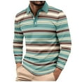 thumbnail image 2 of Fnnxeal Big & Tall Men's Long Sleeve Striped Polo Shirt - 3XL, Mint Green, 100% Polyester, Wrinkle-Resistant Quick-Drying for Casual/Work, 2 of 7