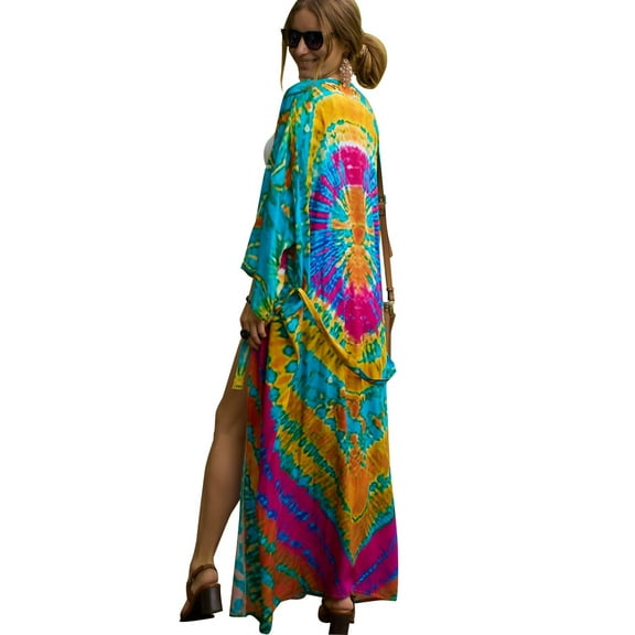 EDOLYNSA Print Beach Kimono Cardigans for Women Open Front Swimsuit Cover Up
