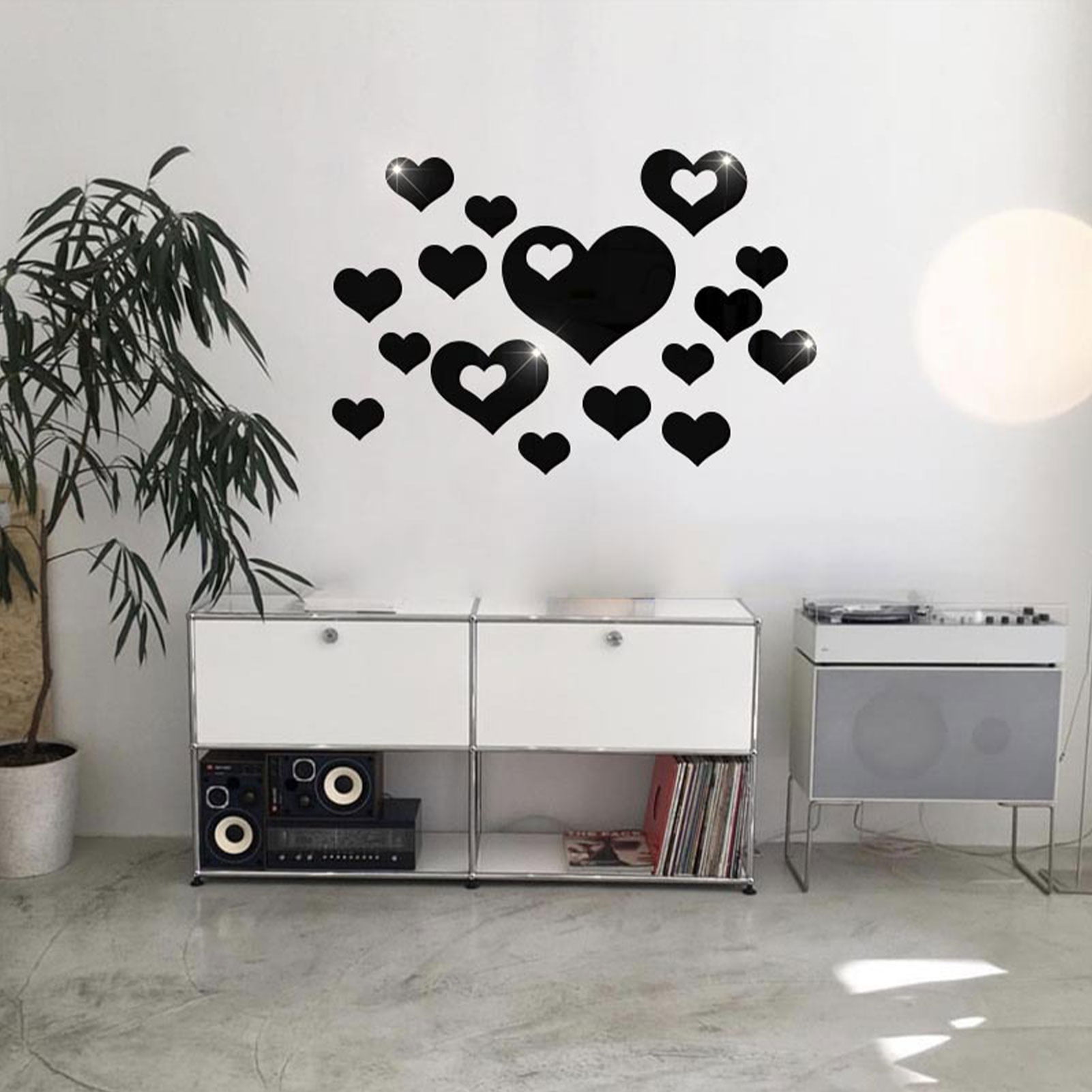 Ulable 16 Pcs Different Sizes Heart-Shaped 3D Mirror Tile Wall Sticker Acrylic 