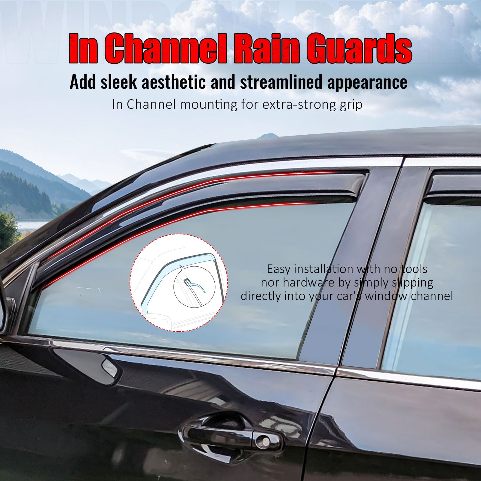 Ikon Motorsports In-Channel Window Visors for 2010-2017 Chevy Equinox Smoke Acrylic Sun Rain Guard Deflectors 4PCS