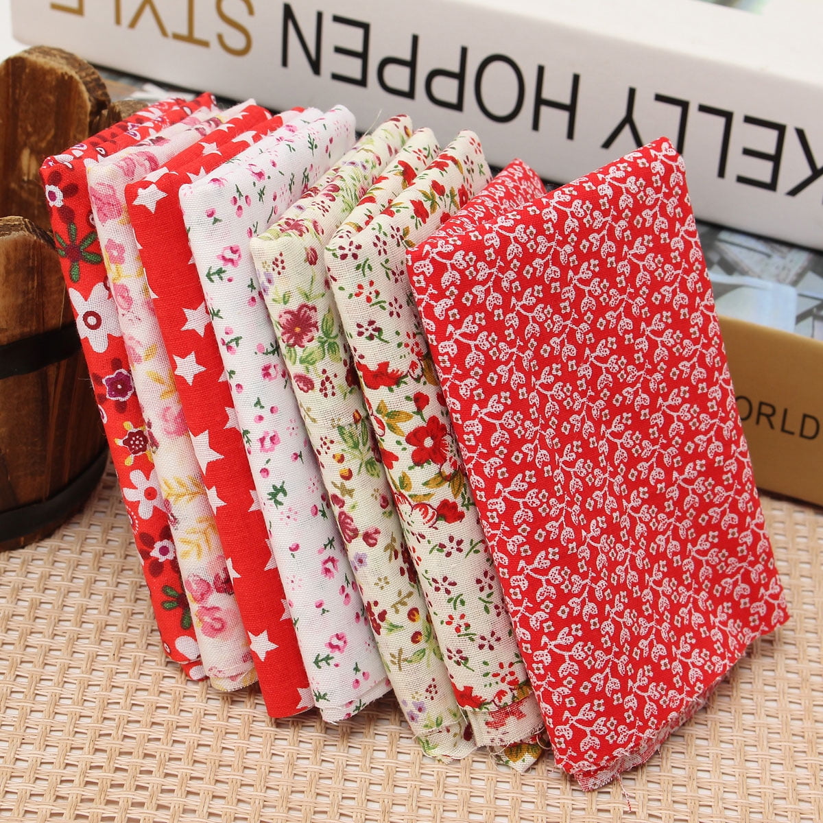 7PCS Blending Colors Floral Cotton Fabric Material Vintage Shabby Chic