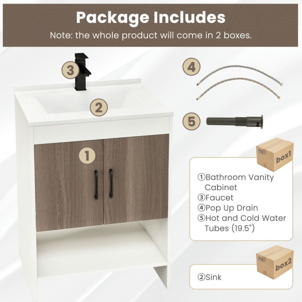 Finihen Bathroom Storage Cabinet, Bathroom Floor Cabinet, 25 Inch Bathroom Vanity Sink Combo Cabinet with Doors and Open Shelf, for Bathroom, Living Room, Bedroom, Kitchen, Gray Finihen Bathroom Storage Cabinet, Bathroom Floor Cabinet, 25 Inch Bathroom Vanity Sink Combo Cabinet with Doors and Open Shelf, for Bathroom, Living Room, Bedroom, Kitchen, Gray