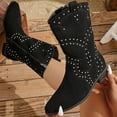 thumbnail image 6 of AVRNLIQ Womens Black Mid-Calf Western Boots Size 39 - Flock Material, Silver Rivets, Square Toe, Low Block Heel, Comfortable Cowboy Style with Pull Tab, 6 of 9