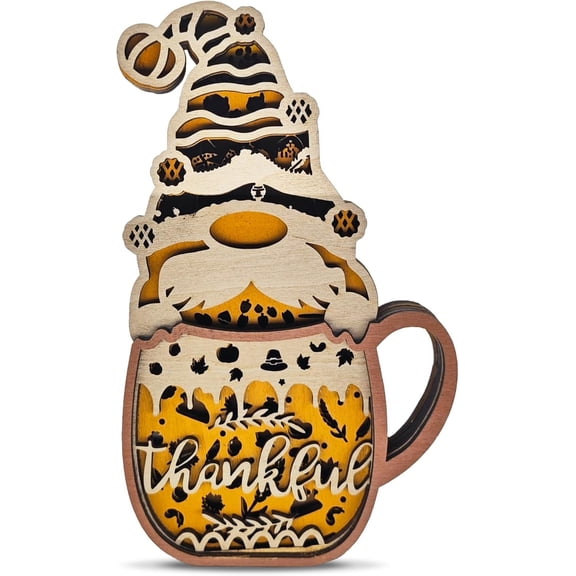 3D Wooden Animals Carving, Thanksgiving Gnomes Cup Decor, Multi-Layered Wood Carved Statues, Wall Figurines, Modern Sculpture, Silhouette Ornament Art for Classroom Home Decor Holiday Party Supplies