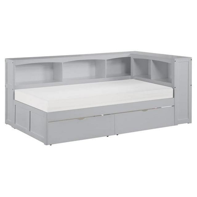 Lexicon Orion Lit d'Angle Bibliothèque Simple en Bois à 5 Tablettes avec Boîtes de Rangement, Gris