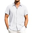 thumbnail image 6 of Hearthz Shirts for Men Short Sleeve Regular Fit Casual Button Down Shirt Summer Beach Holiday Shirt with Pocket (White,XXXL), 6 of 7