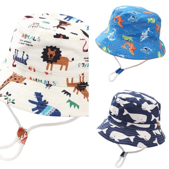 oqasdz Kids Fisherman Cap for Boys Cartoon Print Adjustable Straps Toddler UPF 50 Wide Brim Sun Hat Beach Summer Outdoor