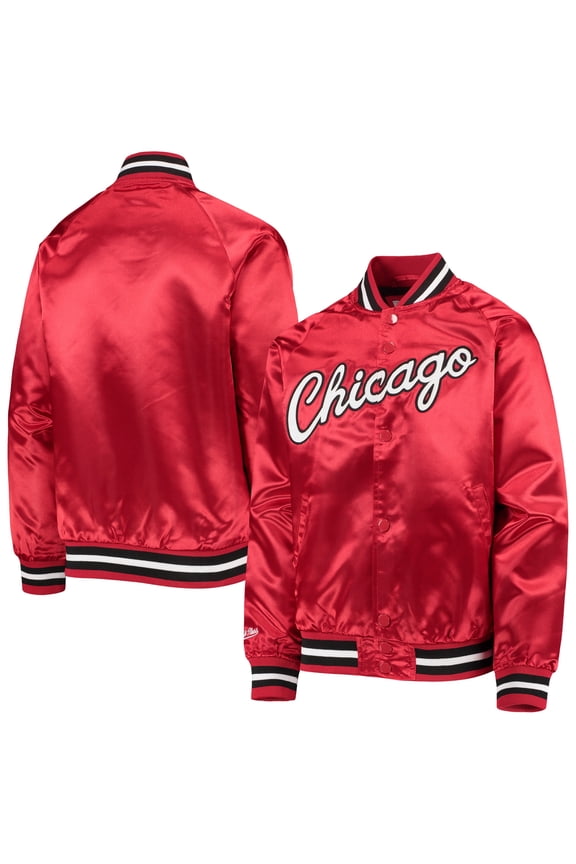 Youth Mitchell & Ness Red Chicago Bulls Hardwood Classics Satin Raglan Full-Snap Jacket