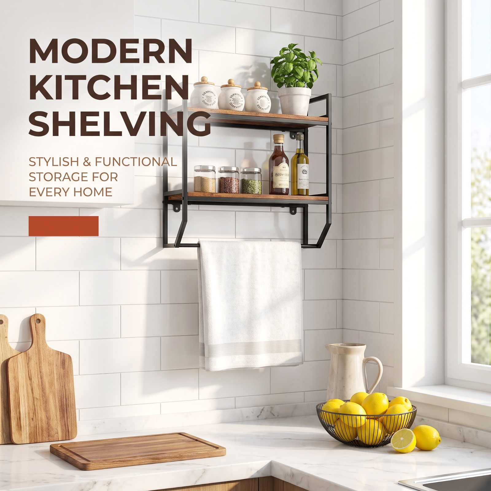Vebreda Over-the-Toilet Storage Shelf with Metal Frame & Towel Bar, 2-Tier Wall-Anchored Bathroom Space Saver Organizer Rack Above Toilet, Gray