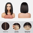 thumbnail image 3 of STUDIOCUT BY PROS Medium Blunt Bob Straight Wig Swiss Lace Front Wigs Middle Center part Wig for Black women High Heat Resistant Synthetic Wigs DPL010 (14 Inch, FS1B/30), 3 of 7