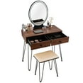 thumbnail image 5 of Topbuy Vanity Table Set Makeup Dressing Desk with Cushioned Stool & Lighted Mirror Coffee, 5 of 6