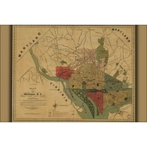 24"x36" Gallery Poster, Map of Washington, D.C., and environs 1887
