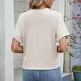 thumbnail image 4 of New summer arrivals Olyvenn Women Waffle Knit Button Down T-Shirts Dressy Short Sleeve V Neck Cropped Tops Casual Loose Fit Office Work Blouses Beige S, 4 of 8