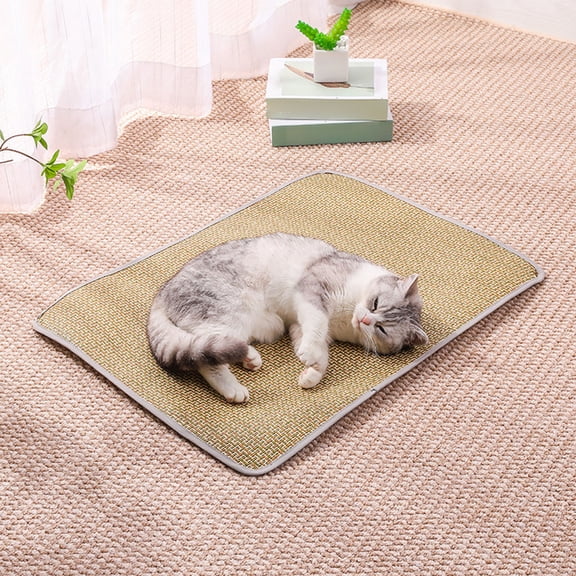 RRJ Summer Pet Cooling Mat, Ice Gel Dog Mat Cat Cooler Pad, Bed Kennel Floor Mat, Scratch Resistant Durable Rattan Design for Indoor Outdoor Use