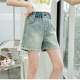 thumbnail image 5 of SNKSDGM Anniversary Girls Denim Shorts Elastic Waist Casual Summer Jorts for Kids Comfortable Stretch Jean Shorts Playful Ripped Hem Design, 5 of 8