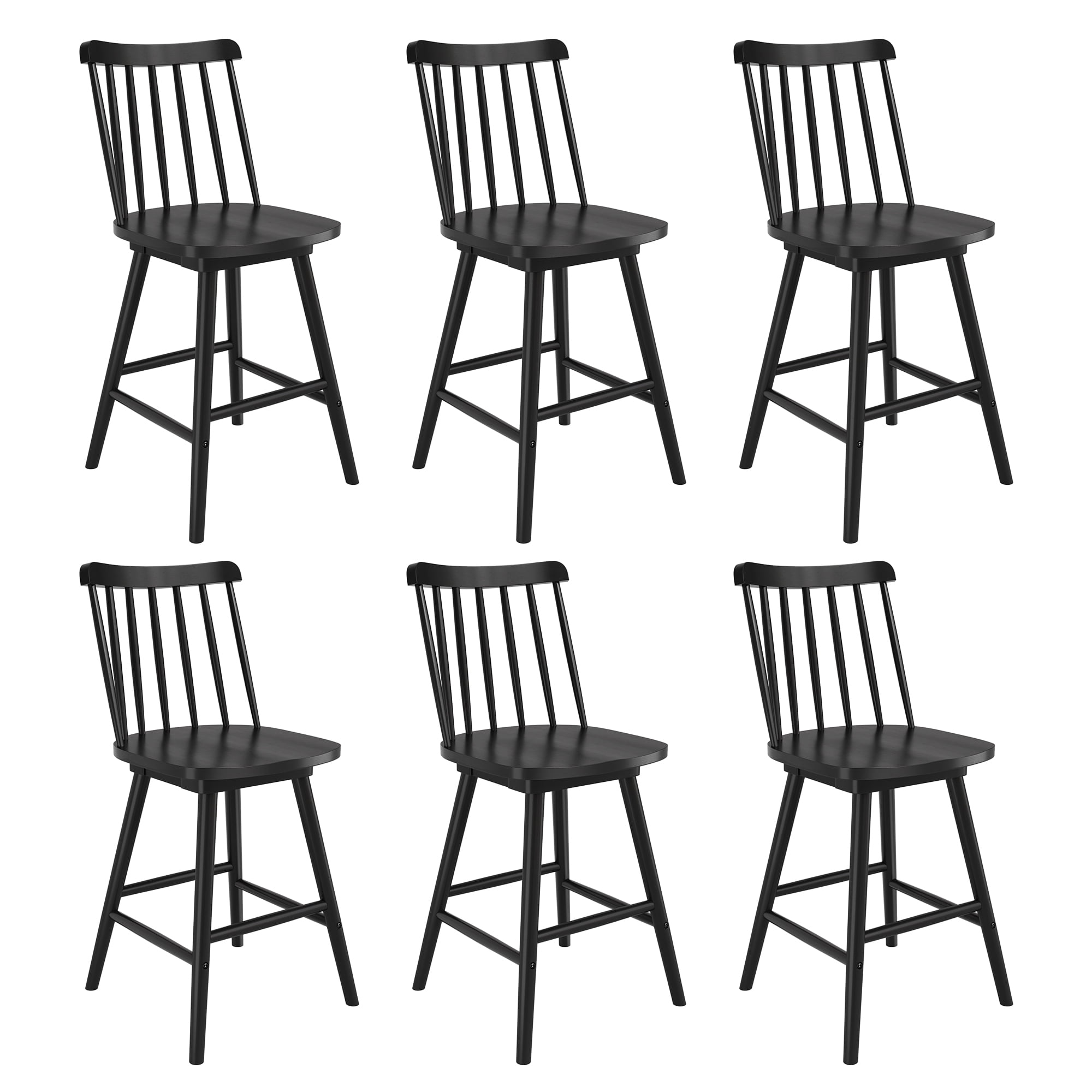 Dycanpo 24'' Swivel Wooden Bar Stools Set of 6,Counter Height Bar Stools with Backrest for Kitchen,Black