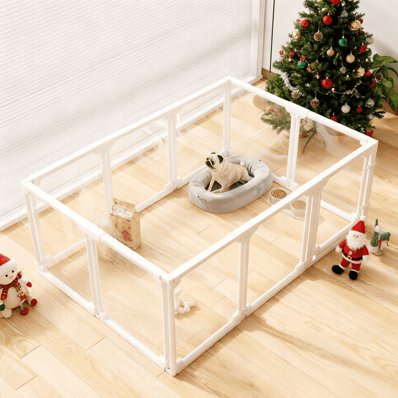 Increased 27.8'' Transparent Acrylic Dog Playpen - Indoor Puppy Play Pen for Small/Medium Dogs, Dog Fence Pet Playpen for Indoors, Safe Enclosure for Puppies & Dogs（10Panel)