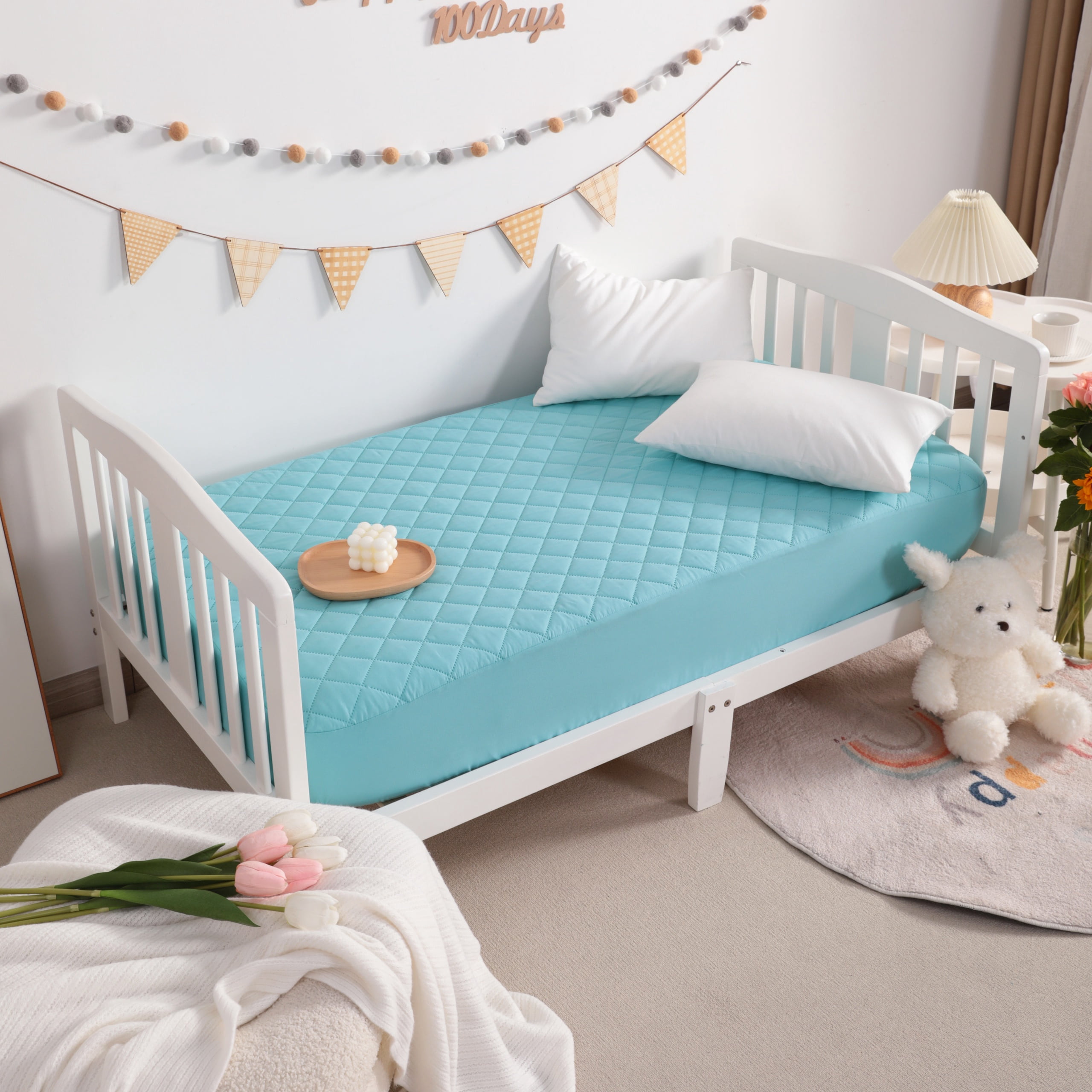 Kelnaro 2 Pack 24x38 Inch Aqua Blue Waterproof Crib Mattress Protector – Quilted, Soft, Deep Pocket Toddler Mattress Cover