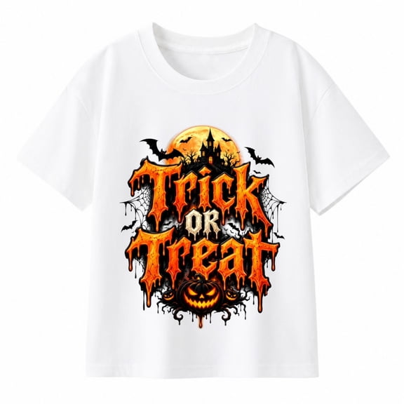 Boys' Halloween Trick or Treat Pumpkin Graphic T-Shirt, 100% Cotton Short Sleeve Shirt