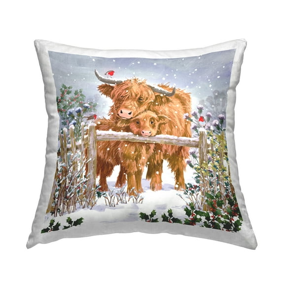 Stupell Industries Cuddling Cattle Farm Botanicals Printed Throw Pillow Design by Pip Wilson