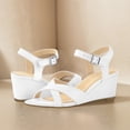 thumbnail image 3 of Sandalias de cuña Mujer Correa en el tobillo Zapatos casuales bajos y cómodos con punta abierta (42) Blanco, 3 of 7