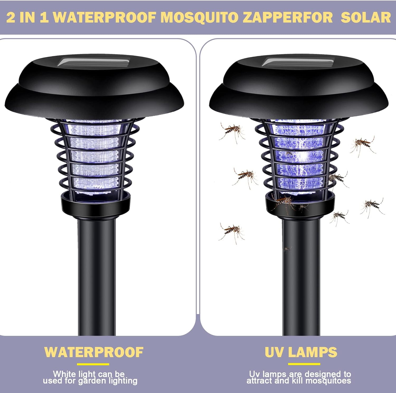 8-Pack 2in1 Bug Zapper Outdoor Waterproof Solar Mosquito Killer UV Fly Zapper MK001-8