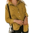 thumbnail image 1 of MAWCLOS Chemises en Denim pour Femmes, Coupe Ample, Ourlet Arrondi, Bureau, avec Poches, Hauts Jaune 3TG, 1 of 3