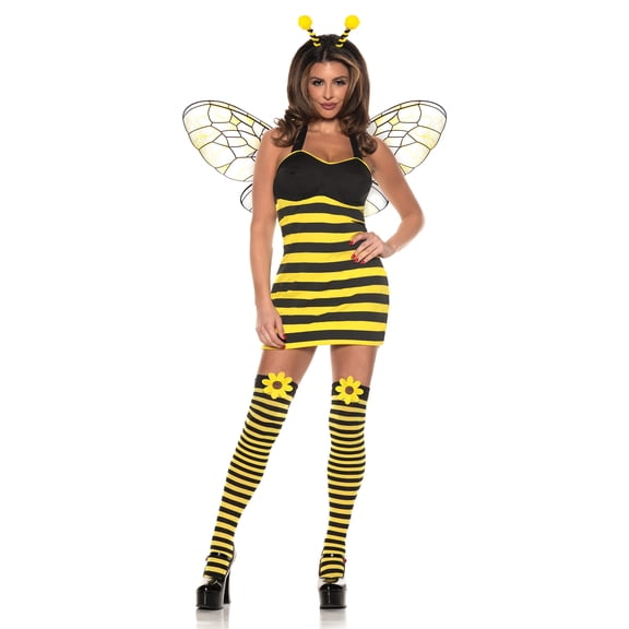 Underwraps Sexy Bee Costume for Women, Yellow and Black Striped Dress with Wings and Antenna Headband Halloween Costume (Medium 8-10)