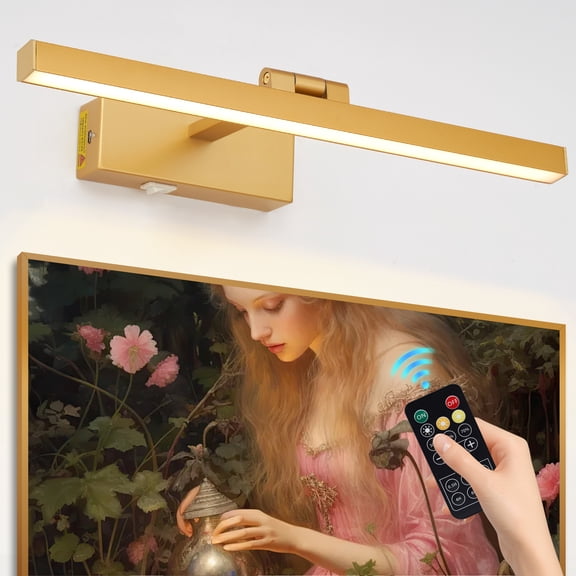 GCGAFUL Battery Operated LED Vanity Light, 5000mAh Rechargeable Wireless Wall Sconce with Remote, Dimmable, 3 Color Temperatures, Timing Function
