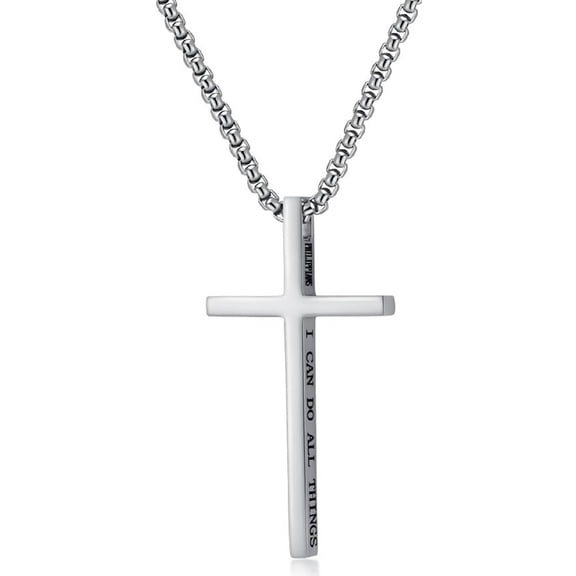Zephyriana Simple Cross Necklace Inspirational Bible Verse Cross Pendant Chain I Can Do All Things Stainless Steel Necklaces Gifts for Women Men