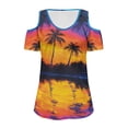 thumbnail image 6 of POLERO Palm Tree Sunset Print Womens Summer Cold Shoulder Tops Short Sleeve V Neck T Shirts Sexy Casual Cut Out Design Soft Lightweight Vacation Beach Tunic S, 6 of 8