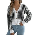 thumbnail image 2 of EchfiProm Solf Crop Sweaters Women Black V Neck Button down Knit Comfy Long Sleeve Cardigan Striped Sweater, 2 of 8
