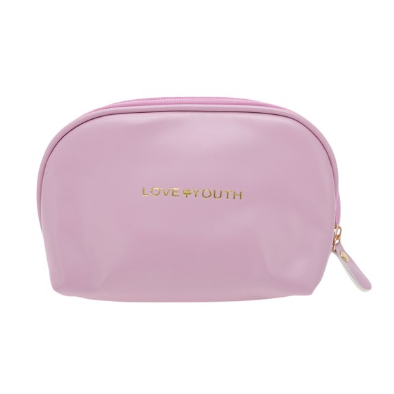 Unique Bargains 1 Pc Semicircular Drawstring Makeup Bag for Vacation Business Travel PU Light purple