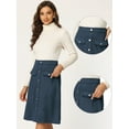 thumbnail image 2 of Unique Bargains Women's Suede Button Front Pockets Decor A-Line Skirts M Dark Blue, 2 of 6