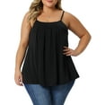 thumbnail image 1 of CURVY GLAM Camiseta sin mangas básica plisada elegante para mujeres de tallas grandes con tirantes ajustables 1X negra, 1 of 6
