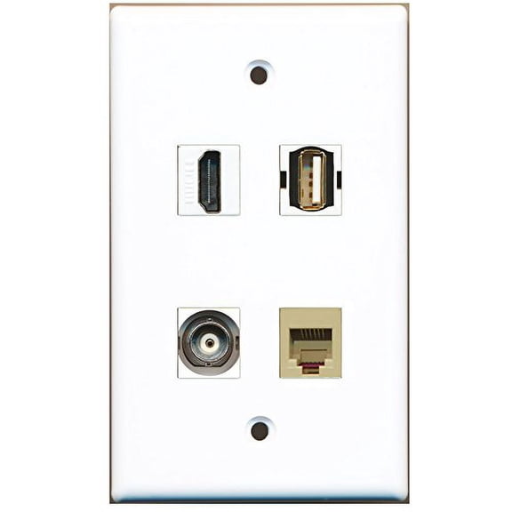 RiteAV - 1 Port HDMI 1 Port USB A-A 1 Port Phone RJ11 RJ12 Beige 1 Port BNC Wall Plate