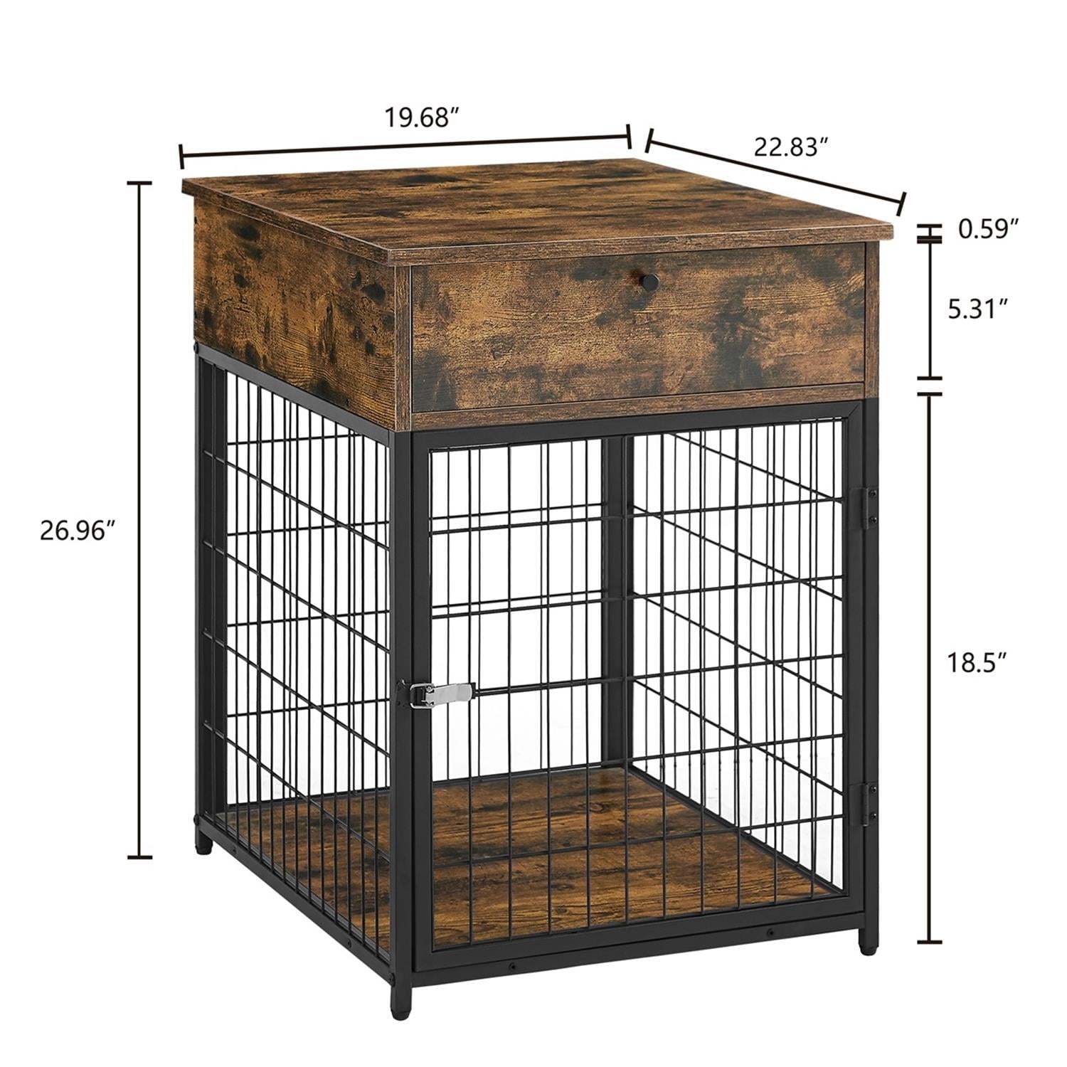 Pefilos 31.5" Wood Dog Crates for Indoor Dogs, Dog Cages with Ttray, 3 Adjustable Height Feeding Bowls, Dog Kennel House, Brown Pefilos 31.5" Wood Dog Crates for Indoor Dogs, Dog Cages with Ttray, 3 Adjustable Height Feeding Bowls, Dog Kennel House, Brown