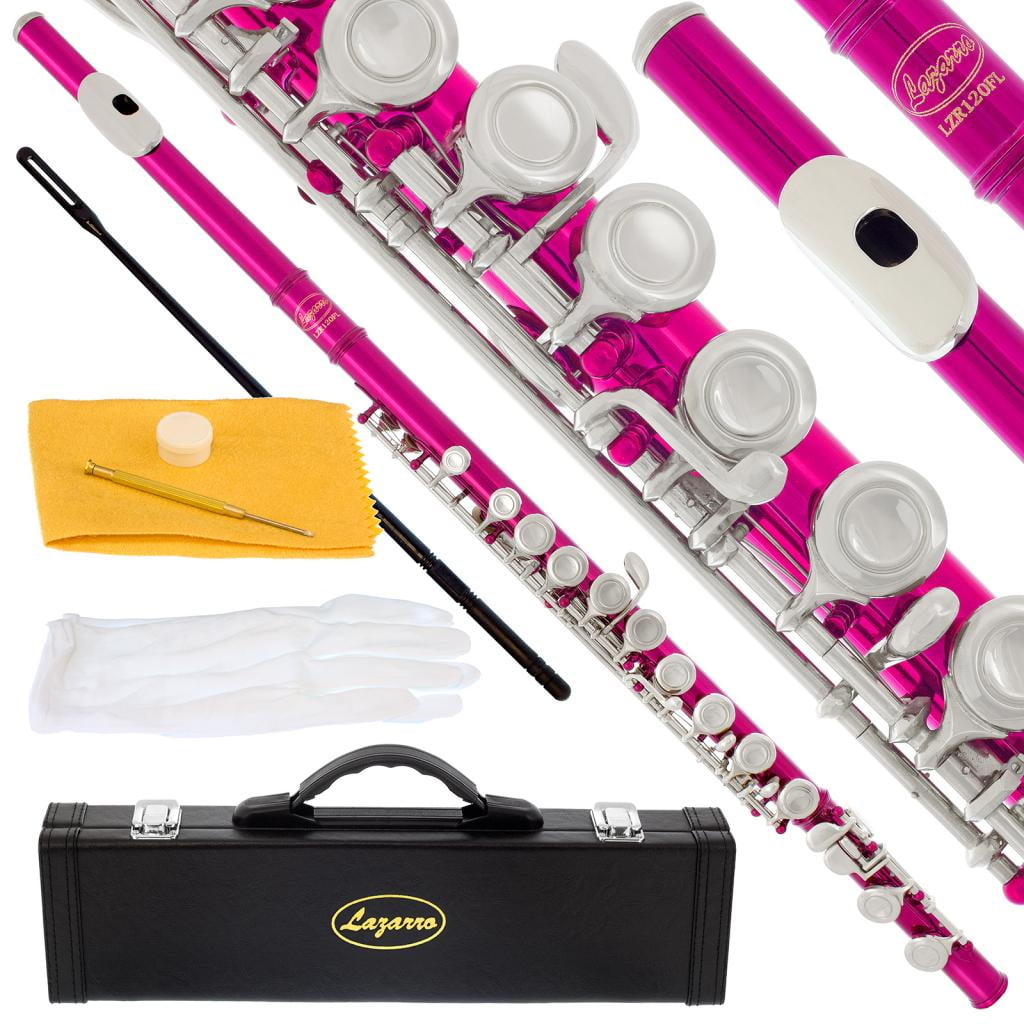 CLICK on LISTING to SEE All Colors 22 COLORS Available HOT PINK/LACQUER Keys Closed C Flute Lazarro+Pro Case,Care Kit 180-PK-N 